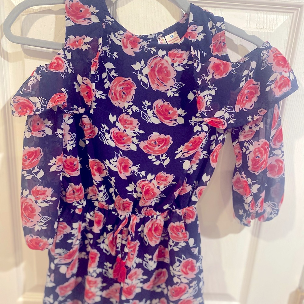 Floral shorts romper with shoulder cutouts